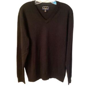 CLUB ROOM SIZE MEDIUM BLACK MERINO WOOL V NECK SWEATER ITALIAN SPUN YARN